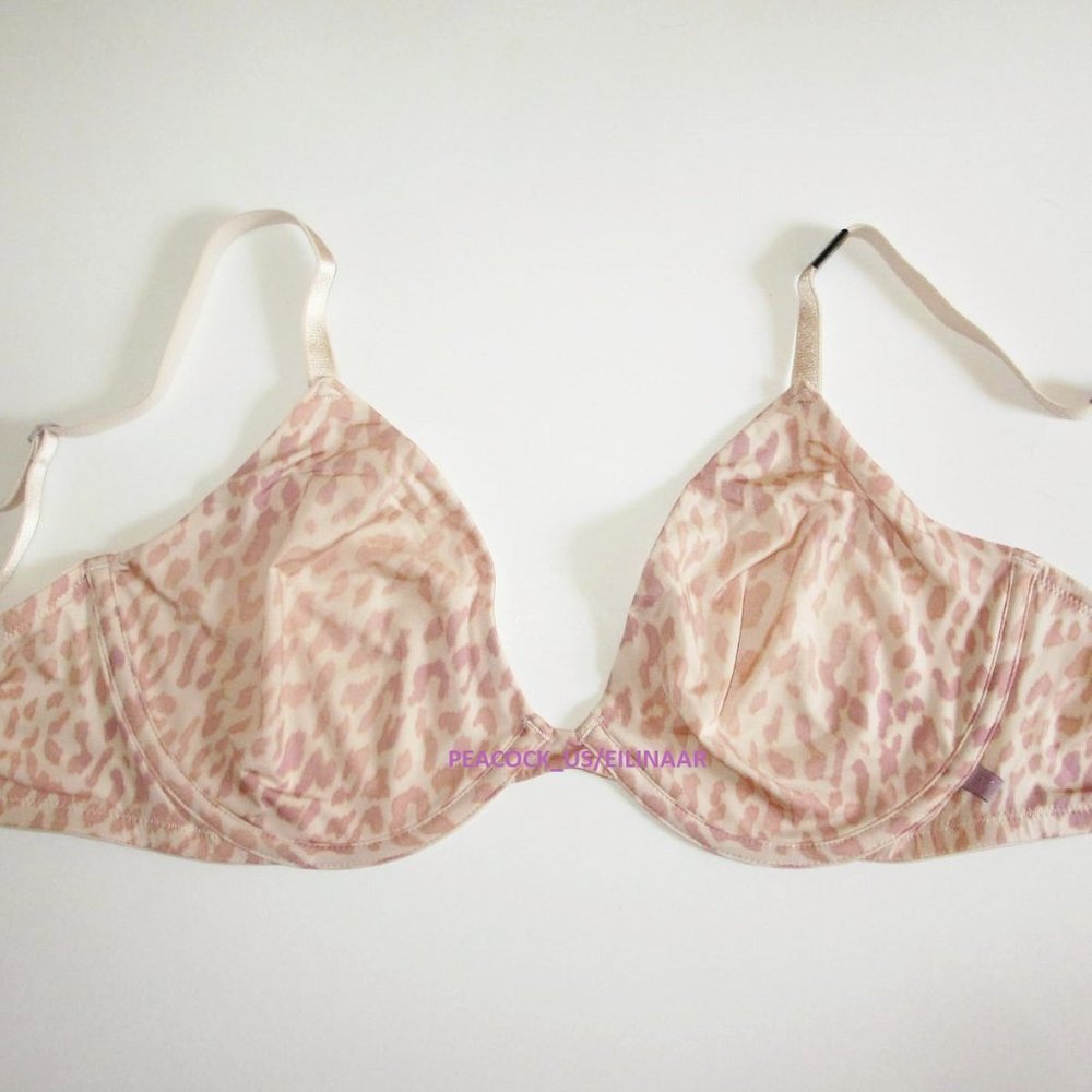38C Victoria's Secret Unlined Demi Bra Smooth Silky Satin Ivory Leopard